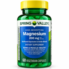Spring Valley Magnesium 200mg Supplement for Sleep & Bone Support – 60 Capsules