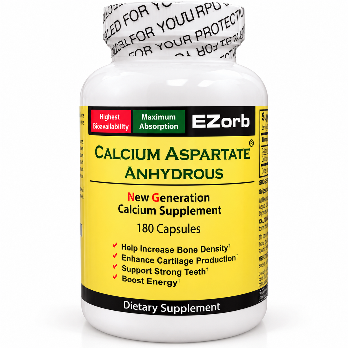 EZorb Anhydrous Calcium Aspartate Supplement for Bone, Joint & Muscle Support – 180 Capsules